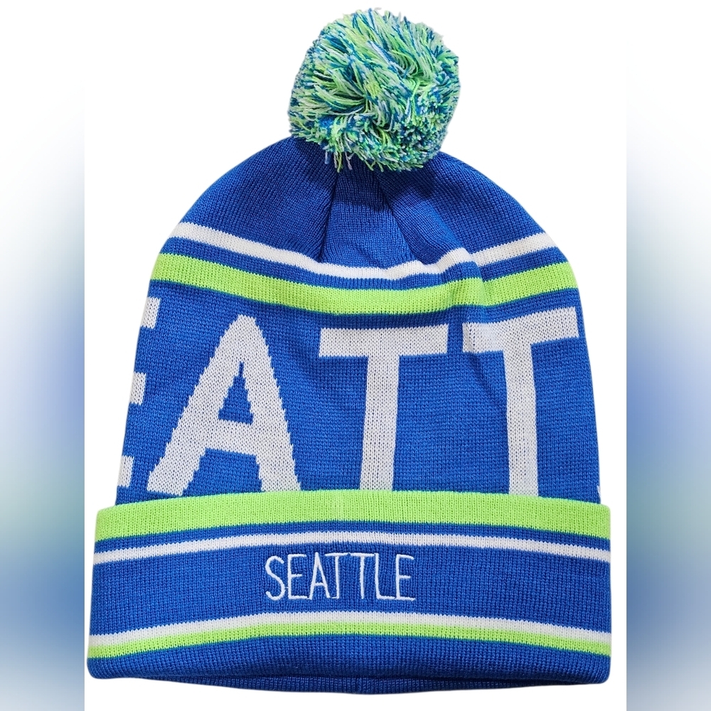 Seattle Seahawks Unisex Pom Pom Knit Beanie. One Size.  New With Out Tags